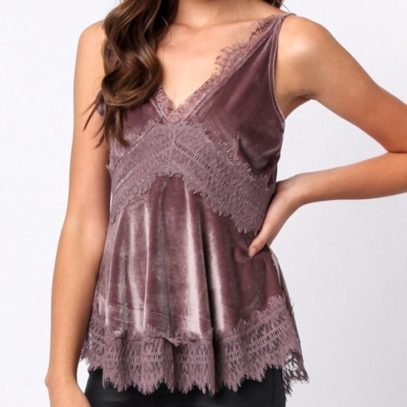 Mauve velvet top, camisole straps - Picture 2 of 4